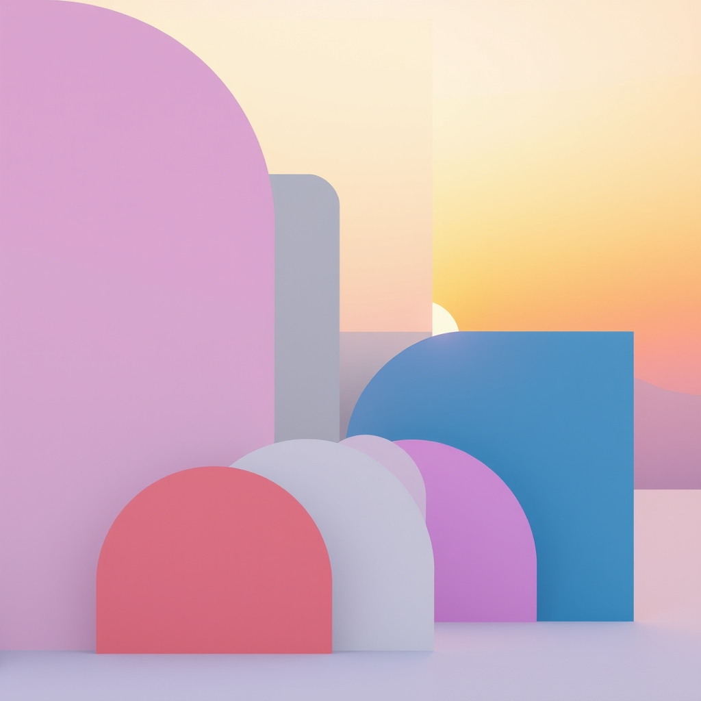 Abstract shapes in pastel colors at sunset