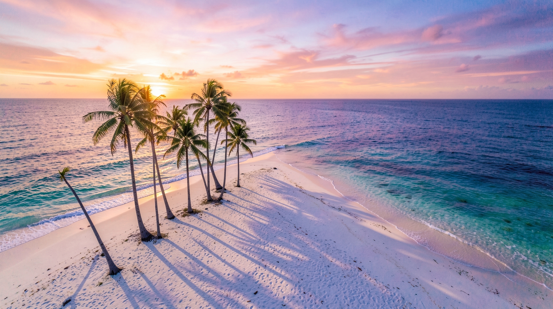 Aerial view of a tropical beach with palm trees