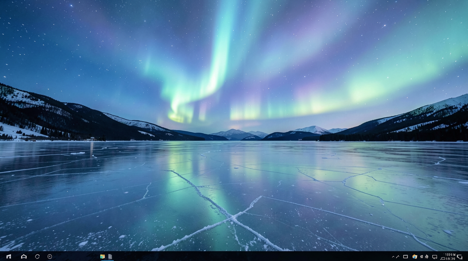 Aurora Borealis Over Frozen Lake