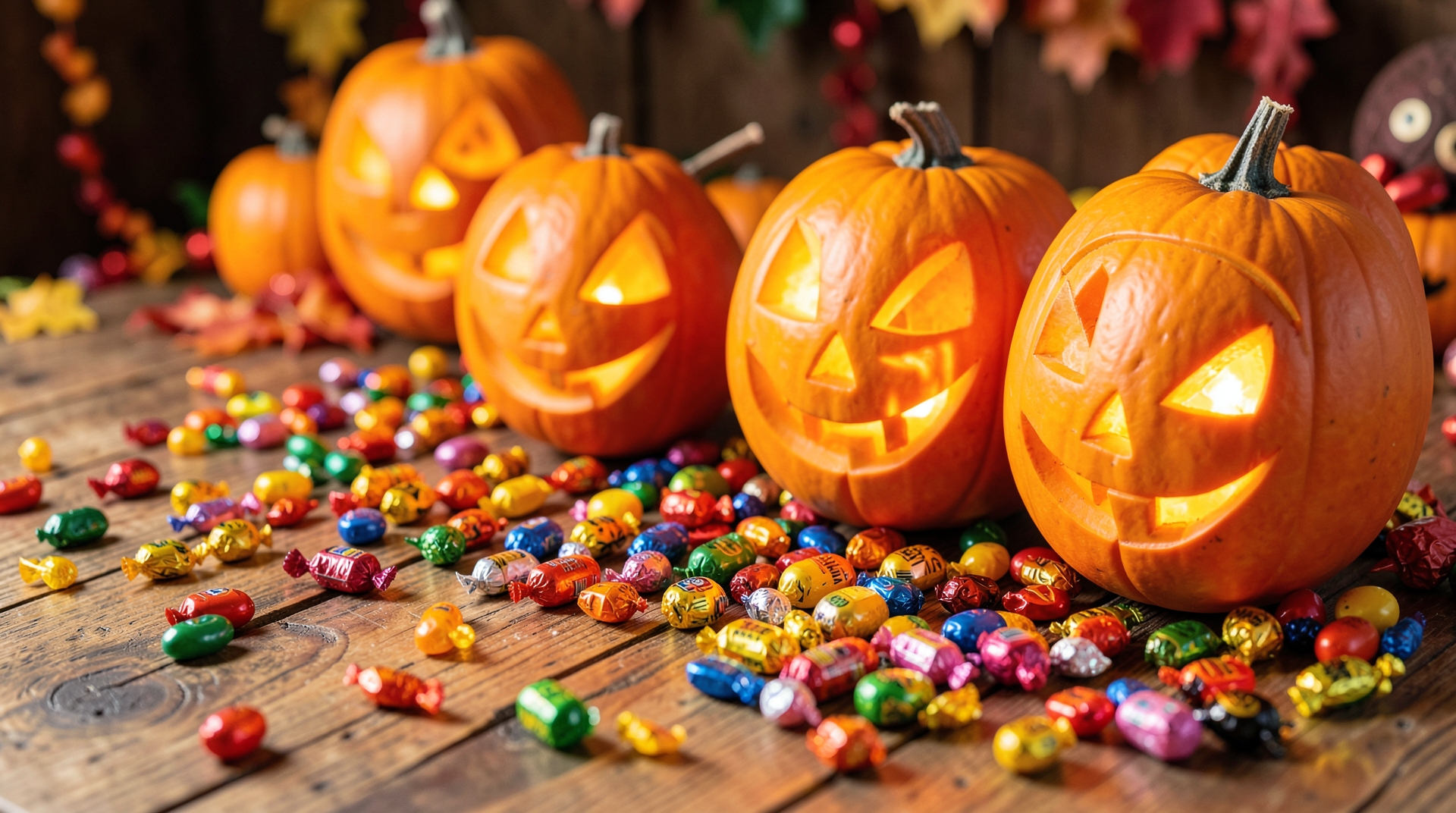 Autumnal Pumpkin Patch with Colorful Candies