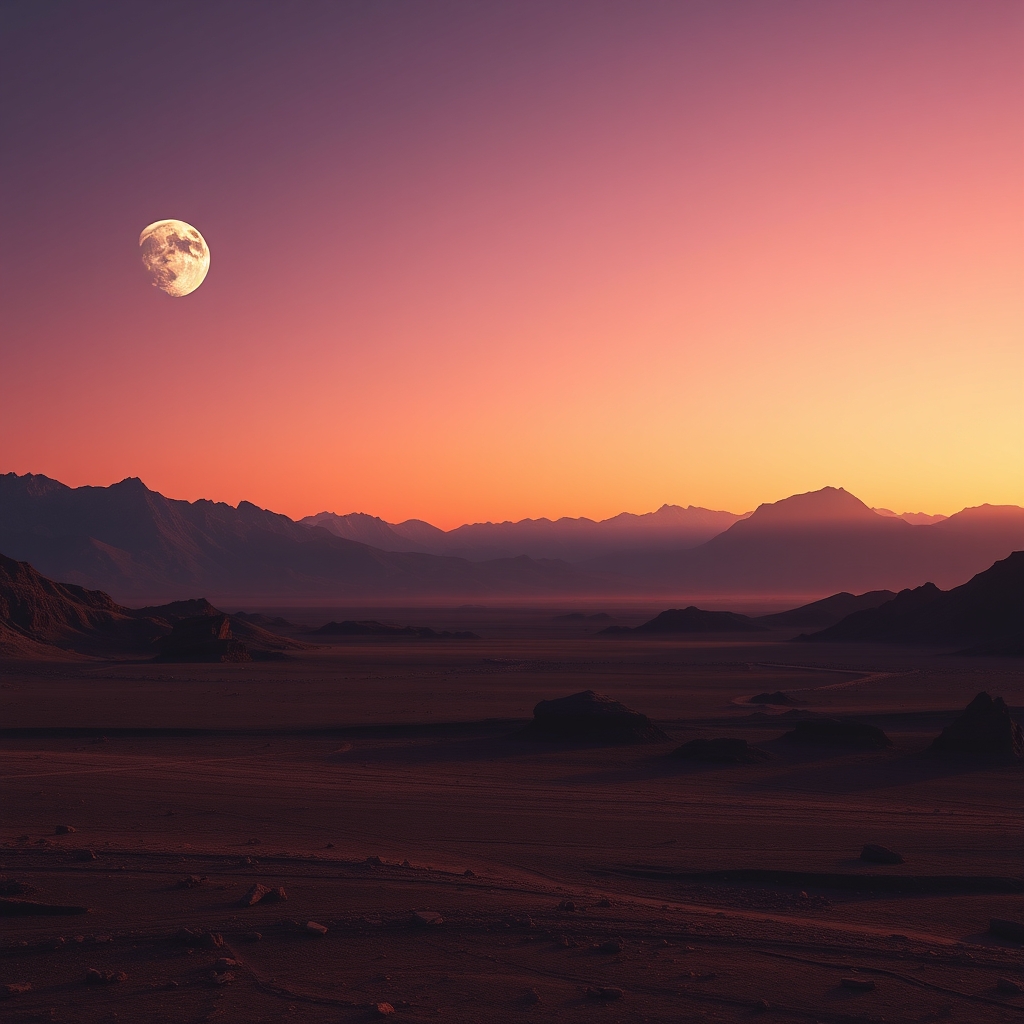 Barren alien landscape with two moons