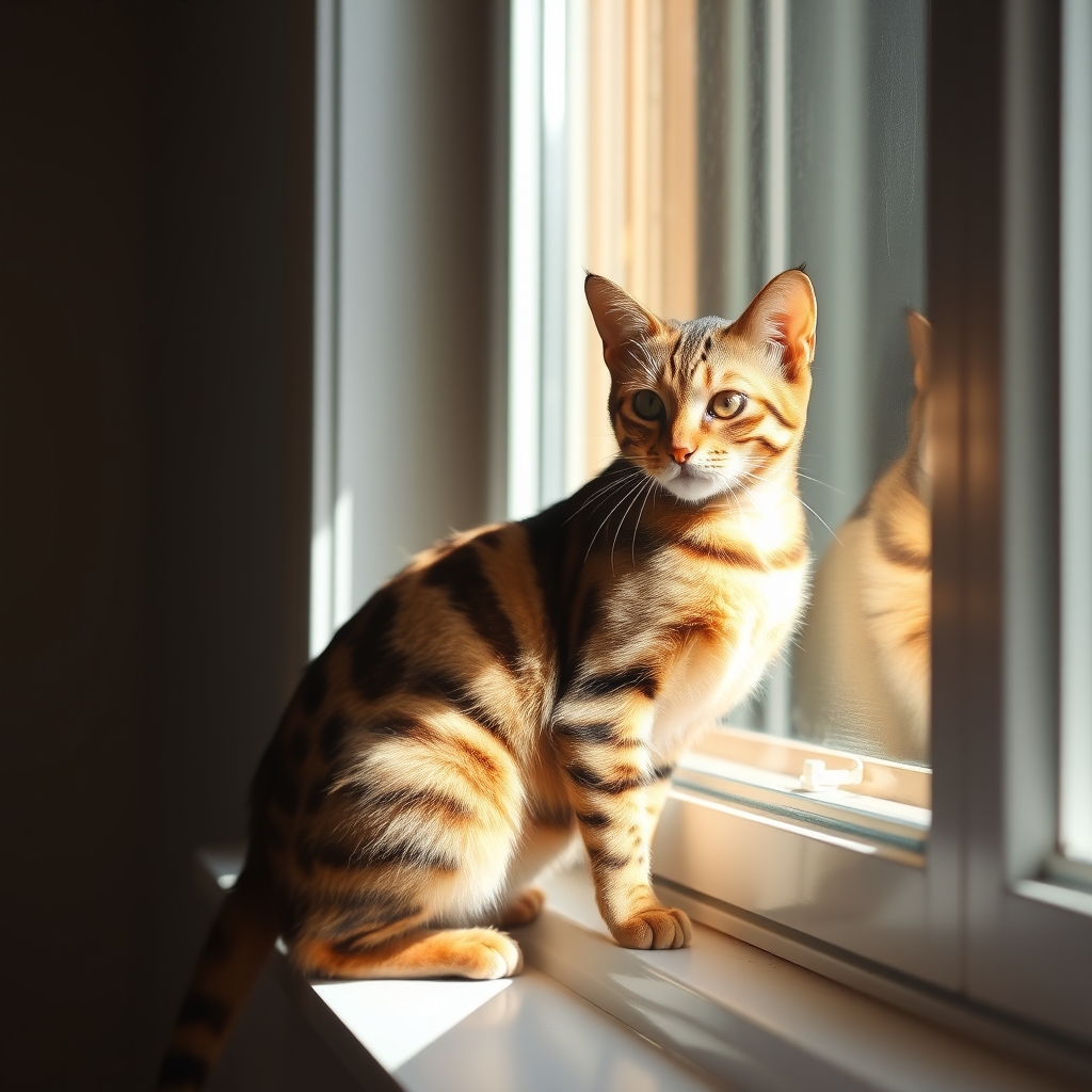 Bengal cat in a bright room with soft natural light