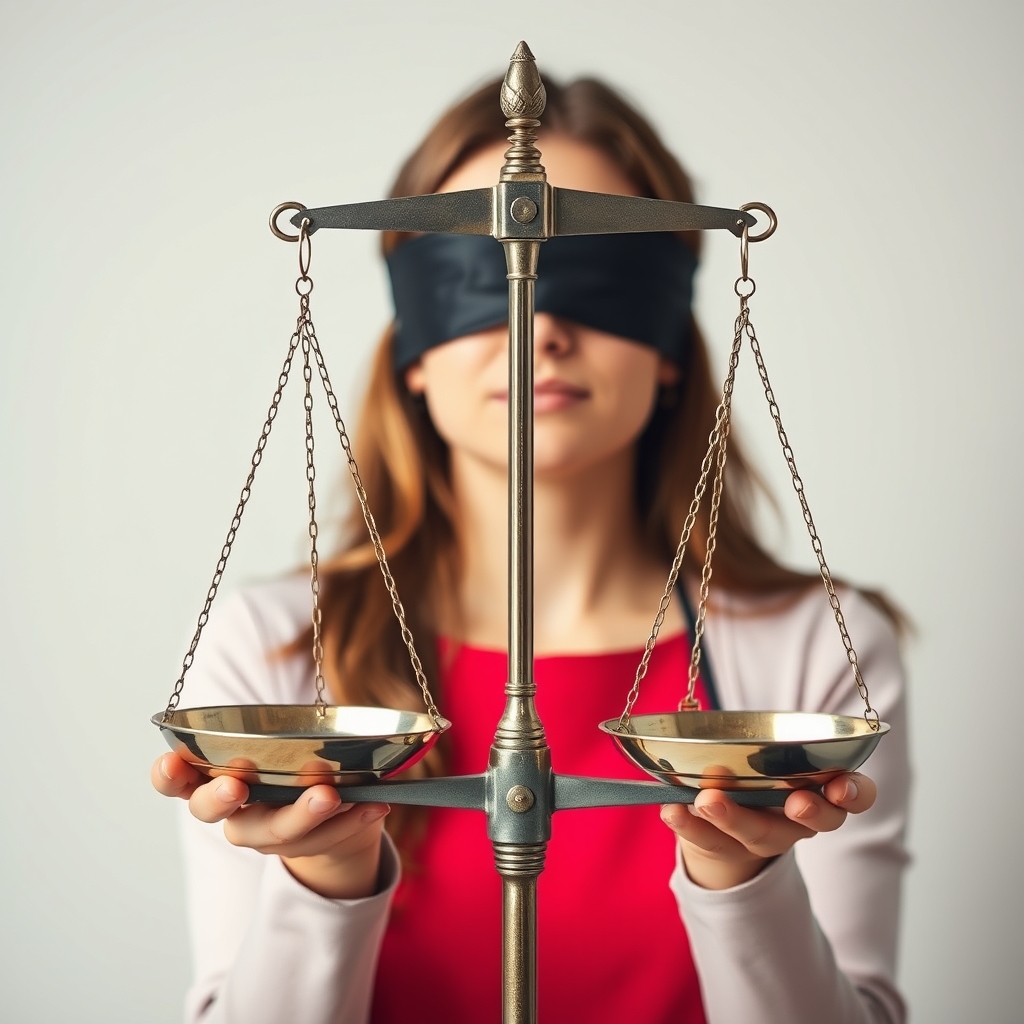Blindfolded lady holding balance scales
