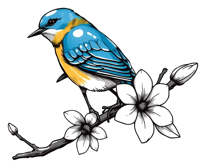 A bluebird on a blooming flower, a vibrant and delicate scene.