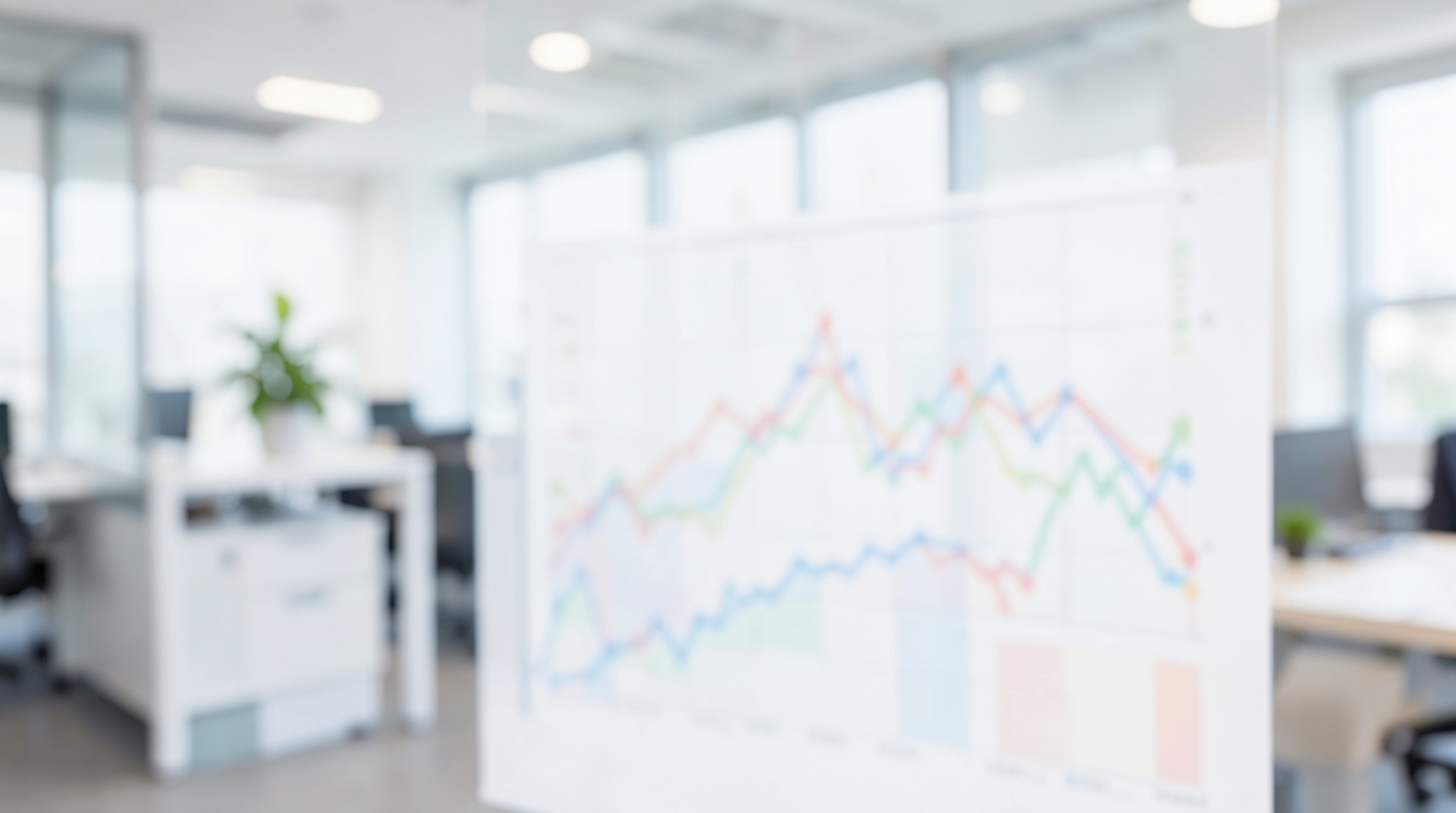 Blurred financial charts in a modern office