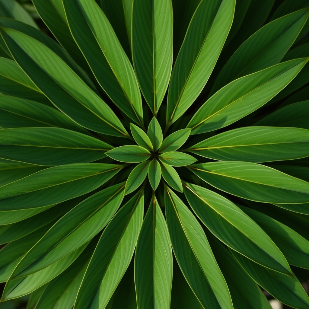 Circular arrangement of green leaves