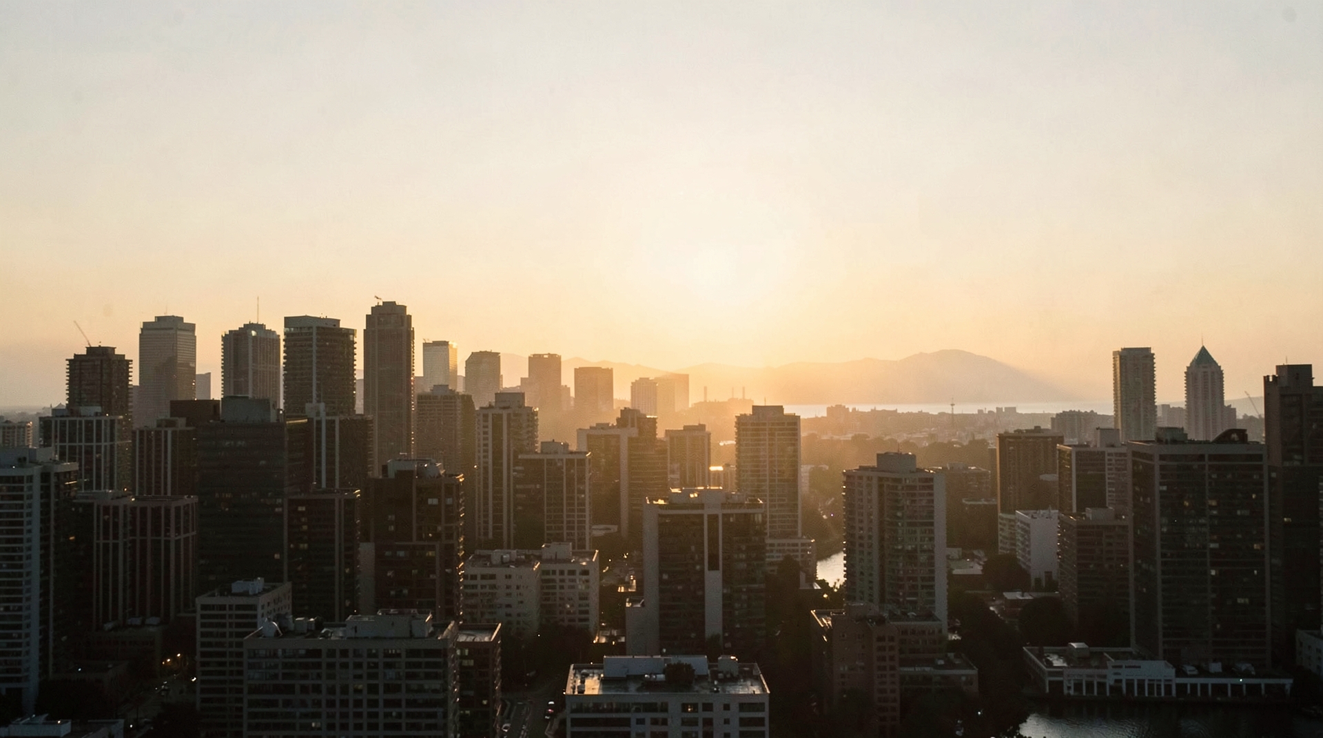 City Skyline at Dusk with Warm Lighting