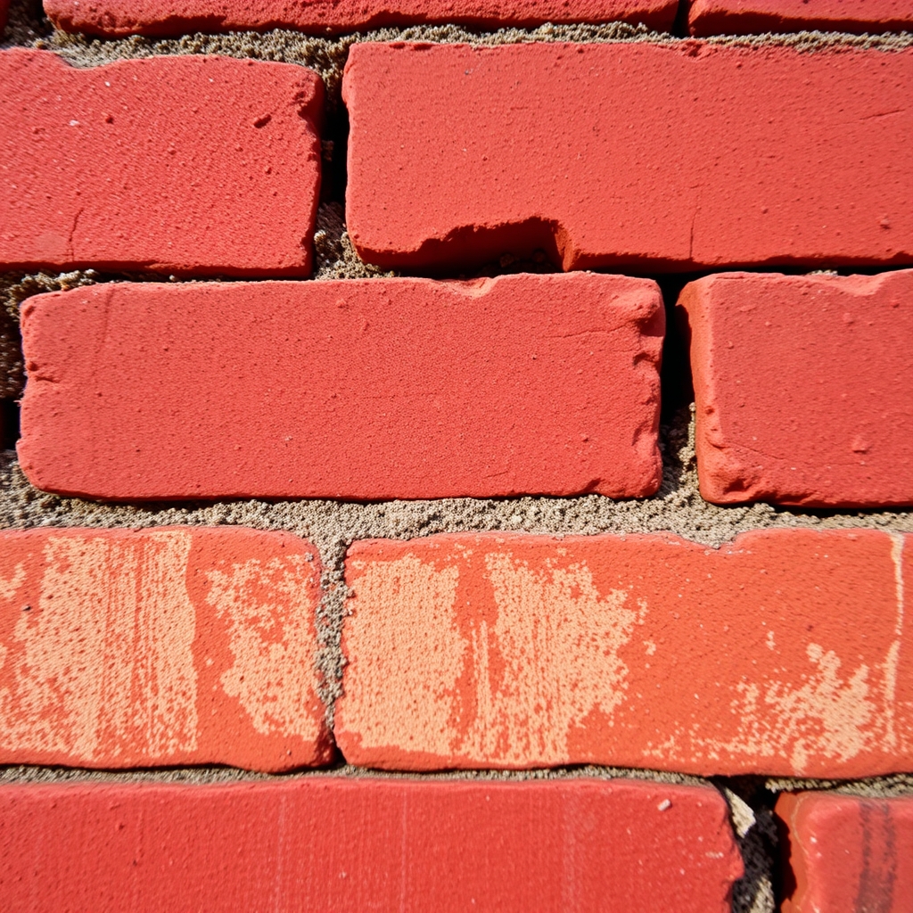 A close-up of a worn brick wall with warm lighting and a red brick pattern.
