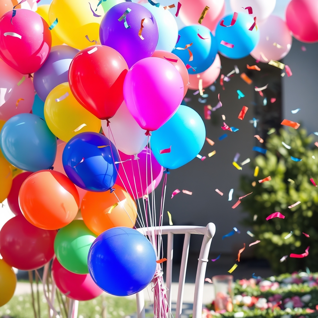 Colorful Balloons and Confetti in a Bright Party Setting