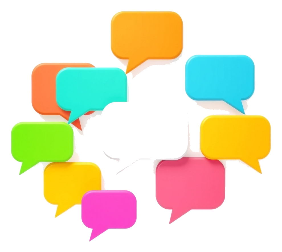 Colorful chat bubbles floating in white space