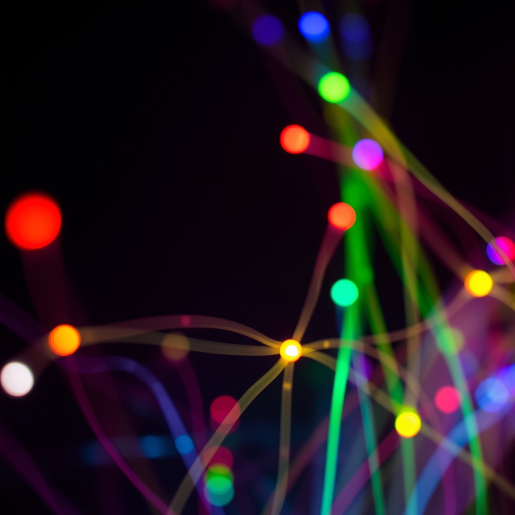Colorful Fiber Optic Cables in Dark Background