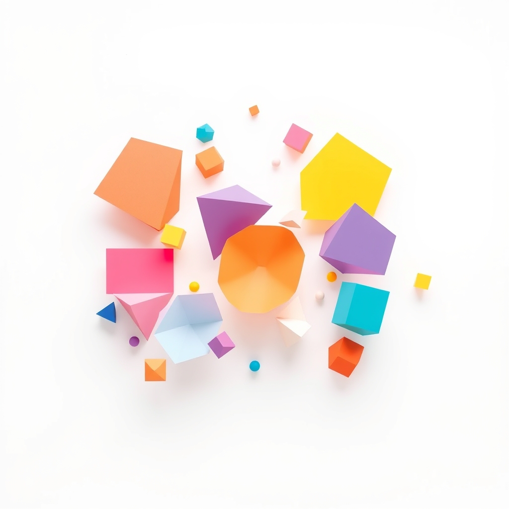 Colorful geometric shapes on a simple white background