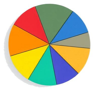 A colorful pie chart with soft lighting, minimalist style, centered composition, isolated on a pure white background