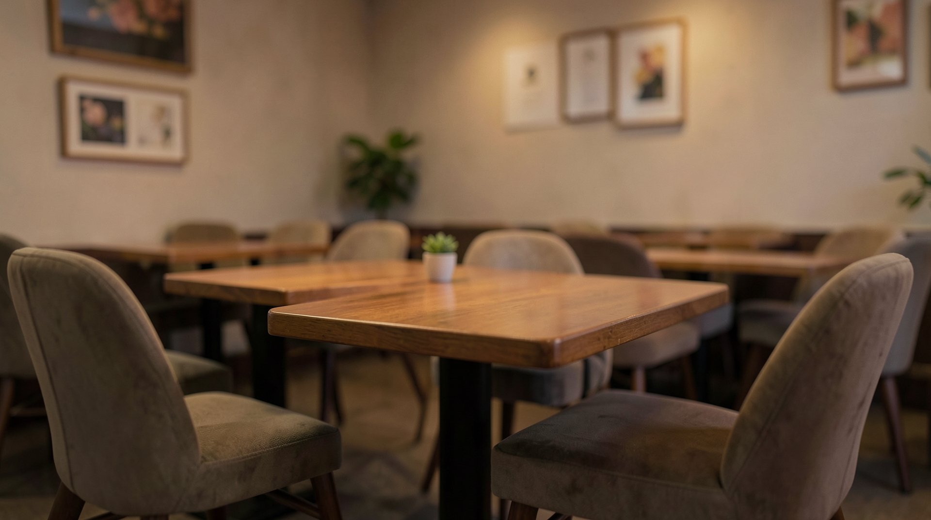 Cozy cafe with wooden tables