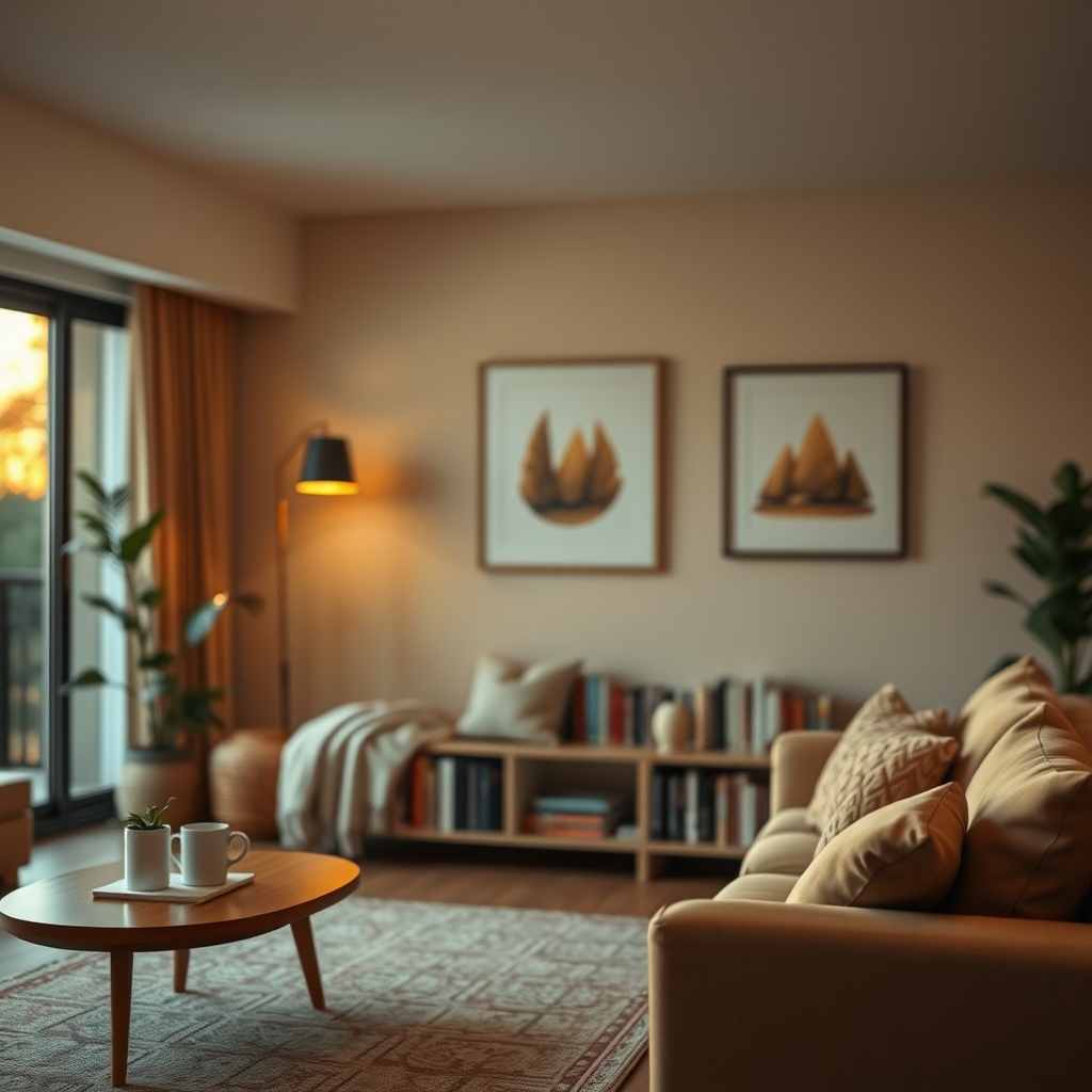 Cozy Living Room with Bookshelf