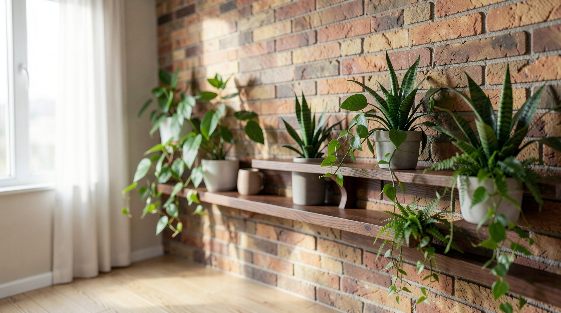 Cozy Loft with Brick Wall and Lush Plants
