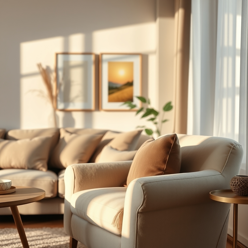Cozy Morning Living Room with Plush Armchair
