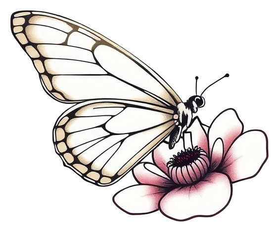 A delicate butterfly perches on a soft, pastel-colored flower, its wings in flight.
