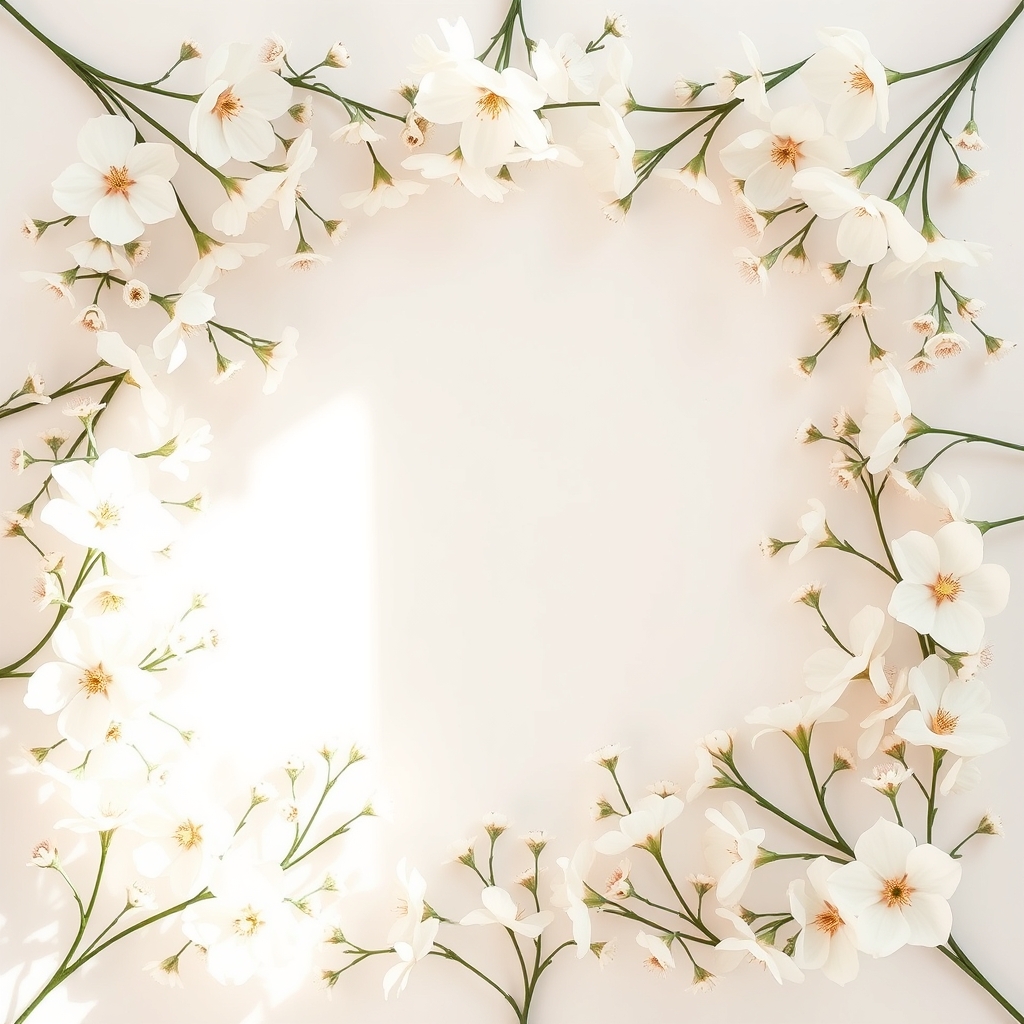 Delicate Floral Border with Soft White Blooms and Pastel Colors