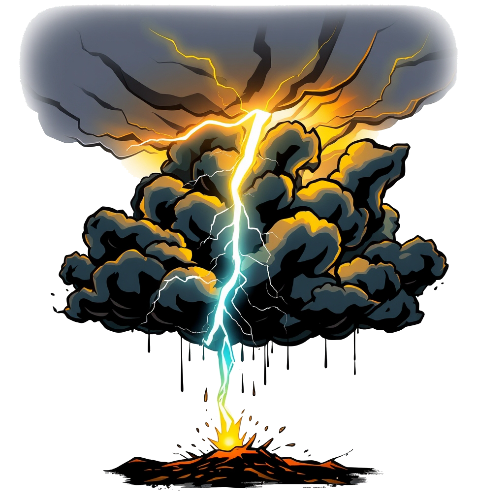 Dramatic lightning bolt in a stormy sky