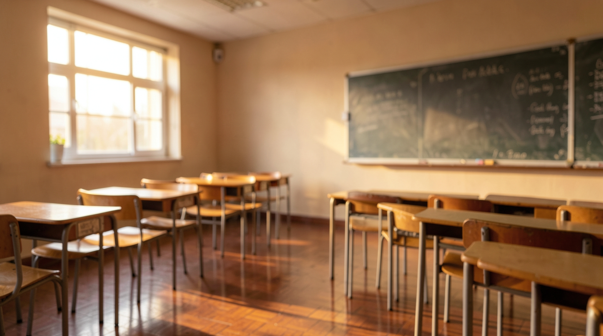 Empty Classroom at Sunset with Warm Glow