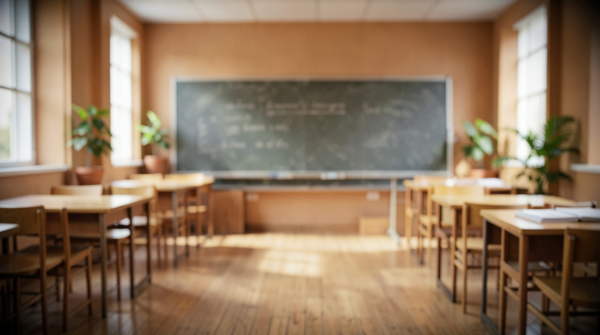 Empty classroom with old chalkboard
