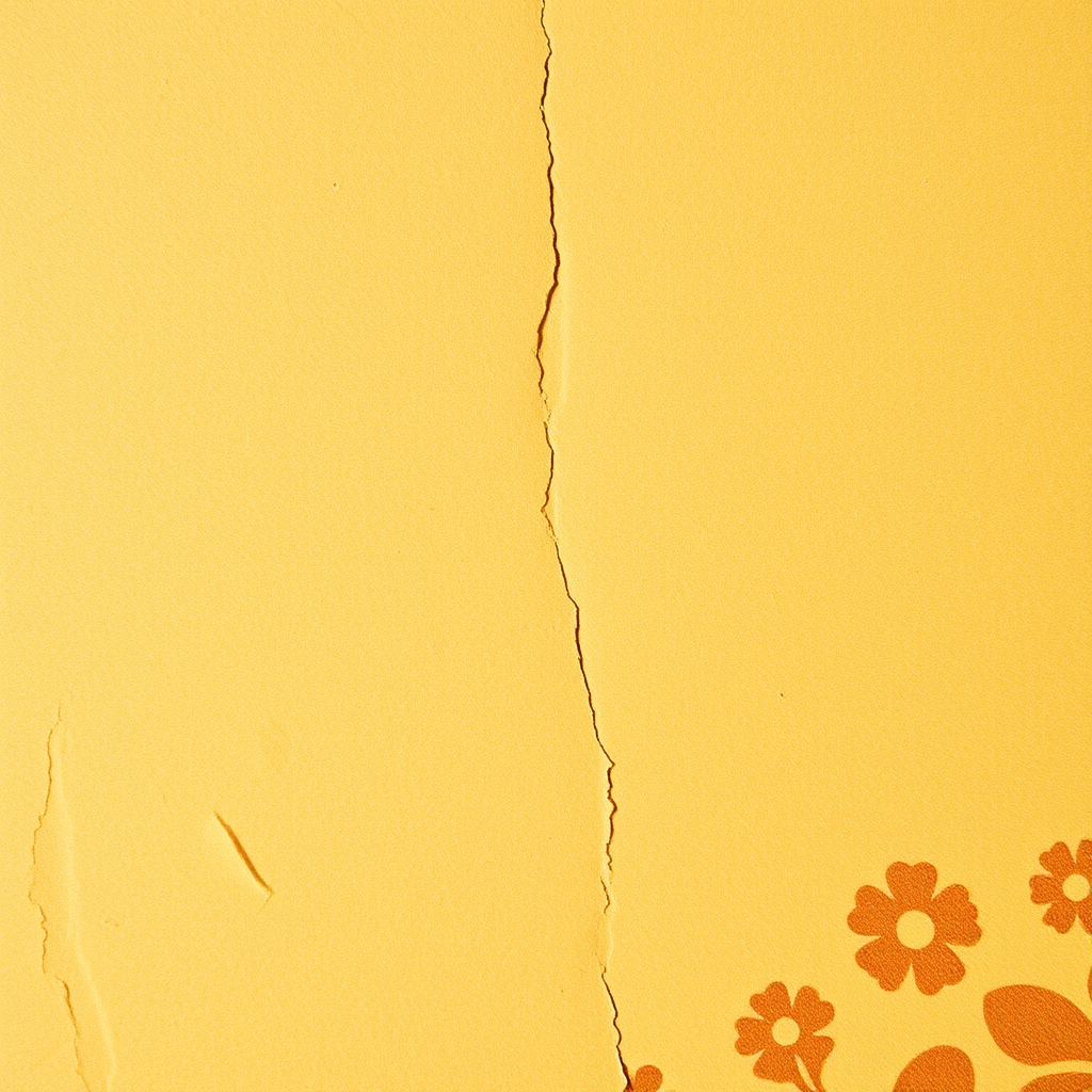 Close-up of worn, yellowed paper with subtle tears and creases, soft natural light, earthy tones. Faded paper with floral pattern