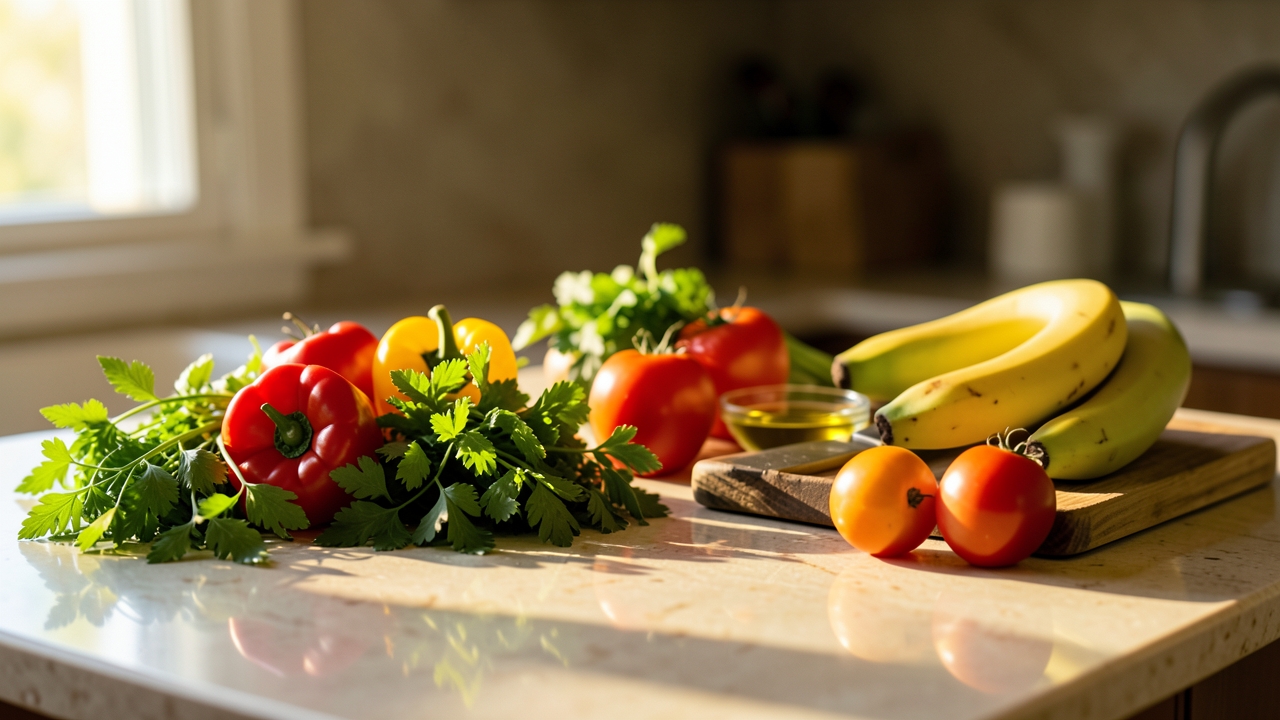 Fresh ingredients on a kitchen counter