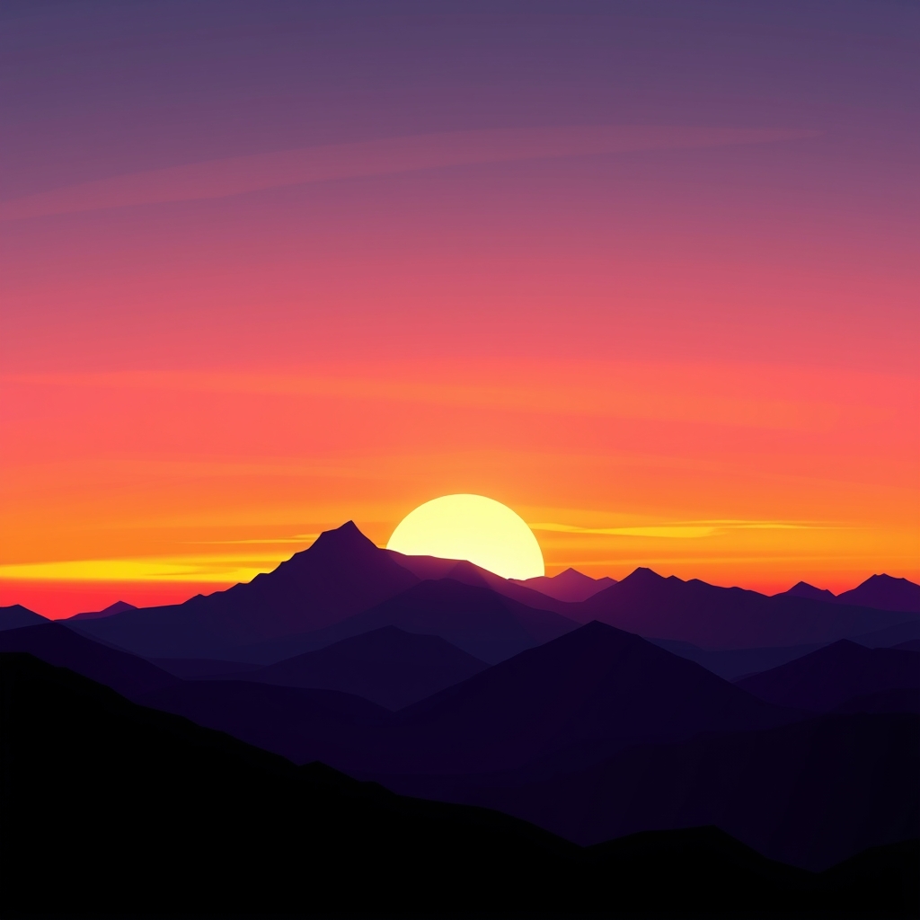 Geometric Sunset Over Mountain Range