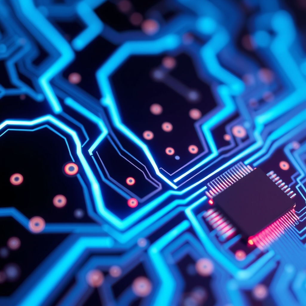 Futuristic Circuit Board with Microchips