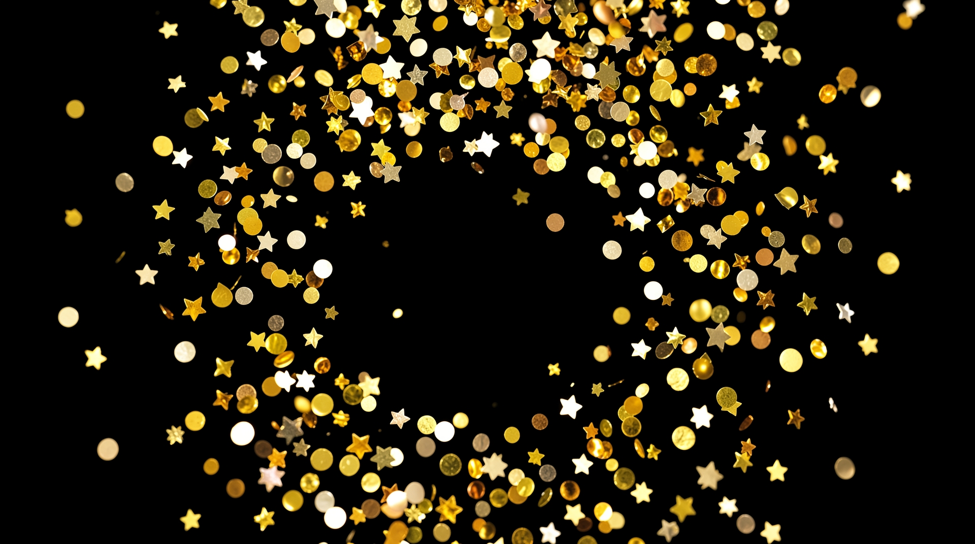 Golden confetti on black background