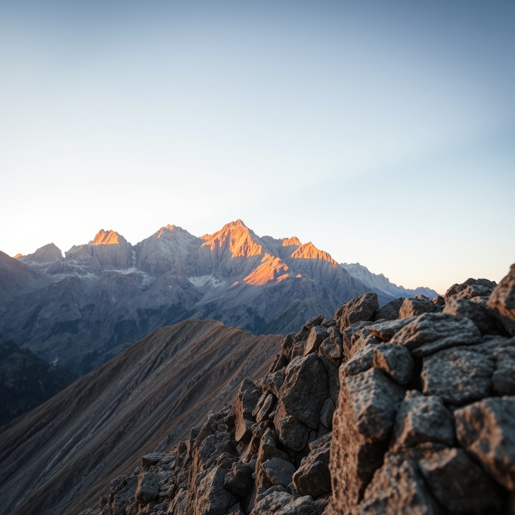 A close-up of a rocky slope during golden hour, highlighting the texture of the rocks.