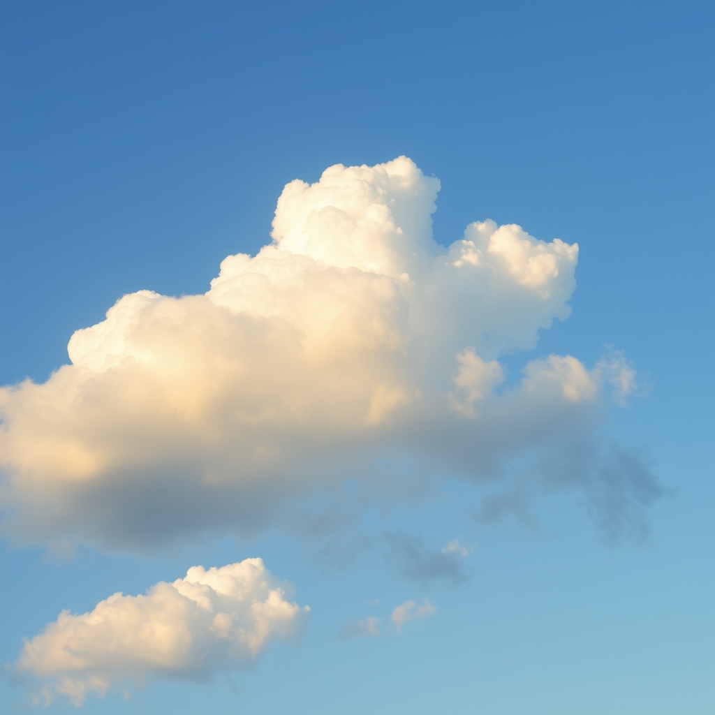 柔らかな黄金色の光を放つ雲と澄み渡る青空