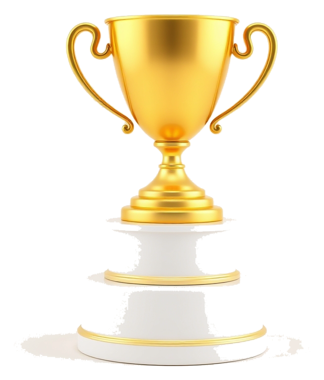 Golden trophy cup on a pedestal