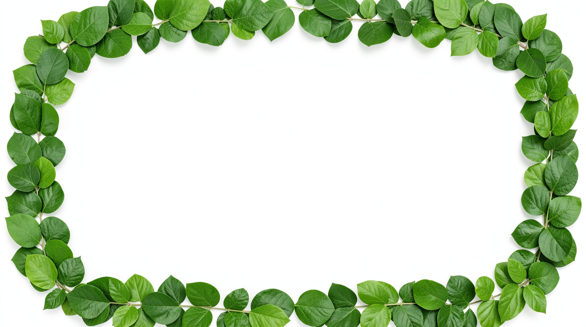 Green Leaves Border on White Background