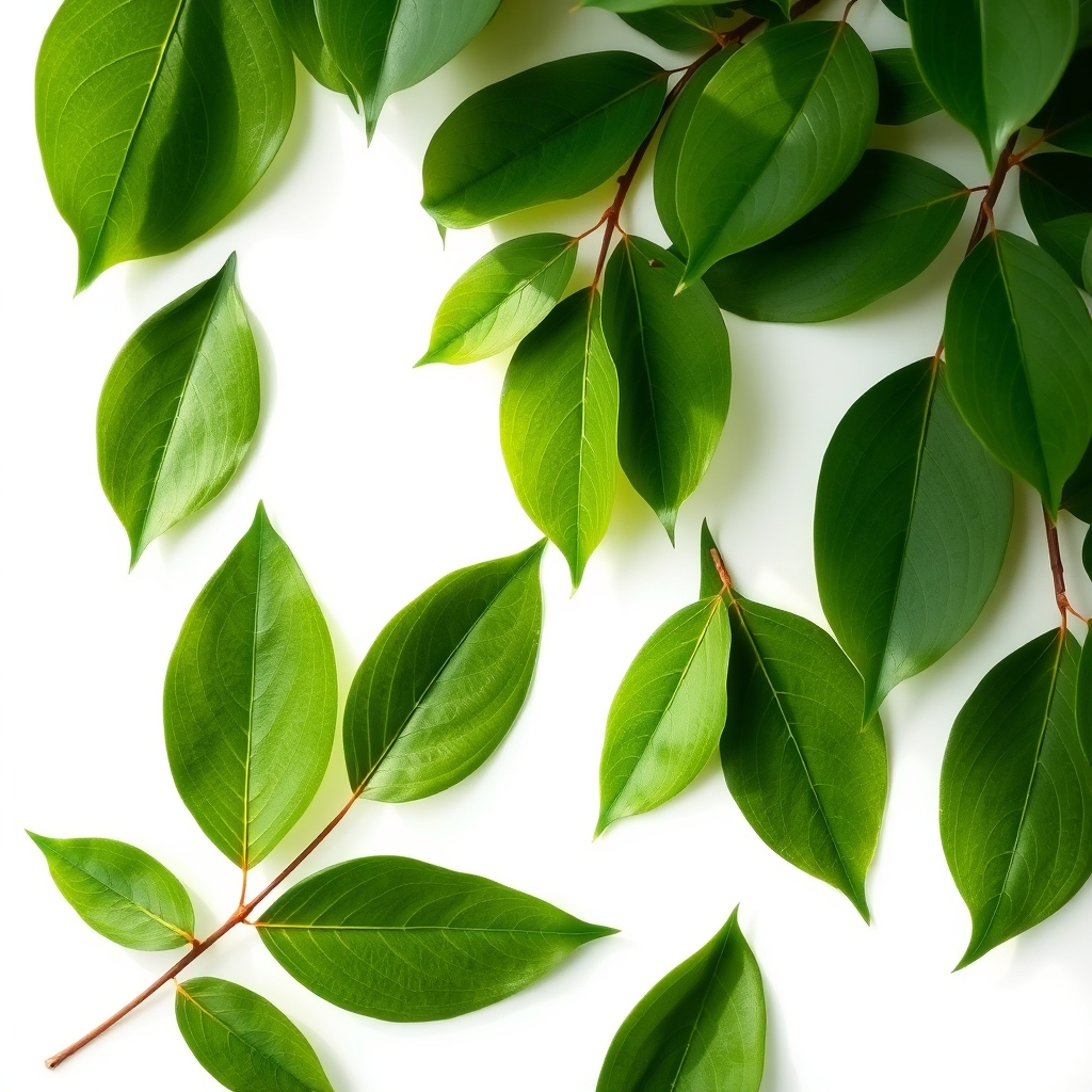 Green Leaves on White Background