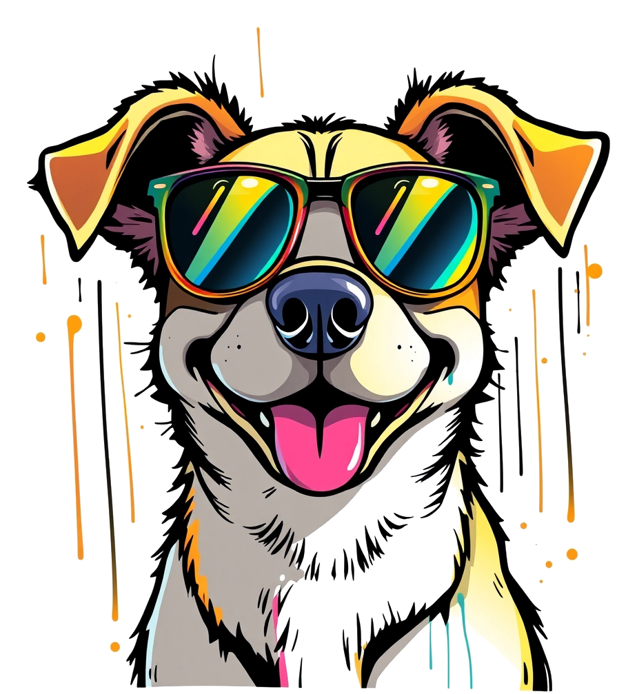 Happy cartoon dog with sunglasses