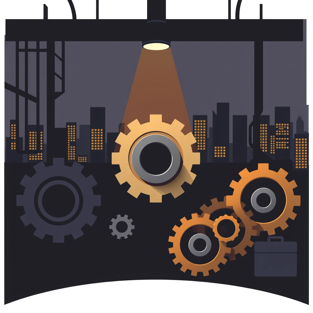 Industrial Gears and Cityscape
