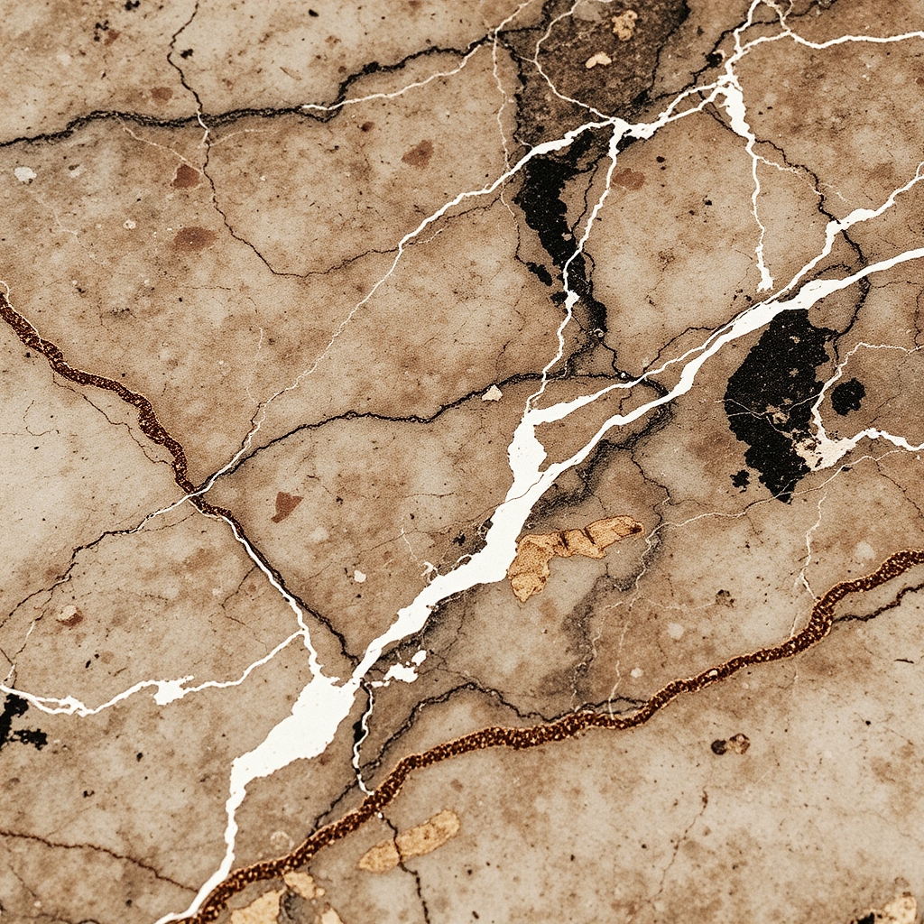 Close-up of marble stone texture with natural lighting, featuring a marble vein detail at dusk.