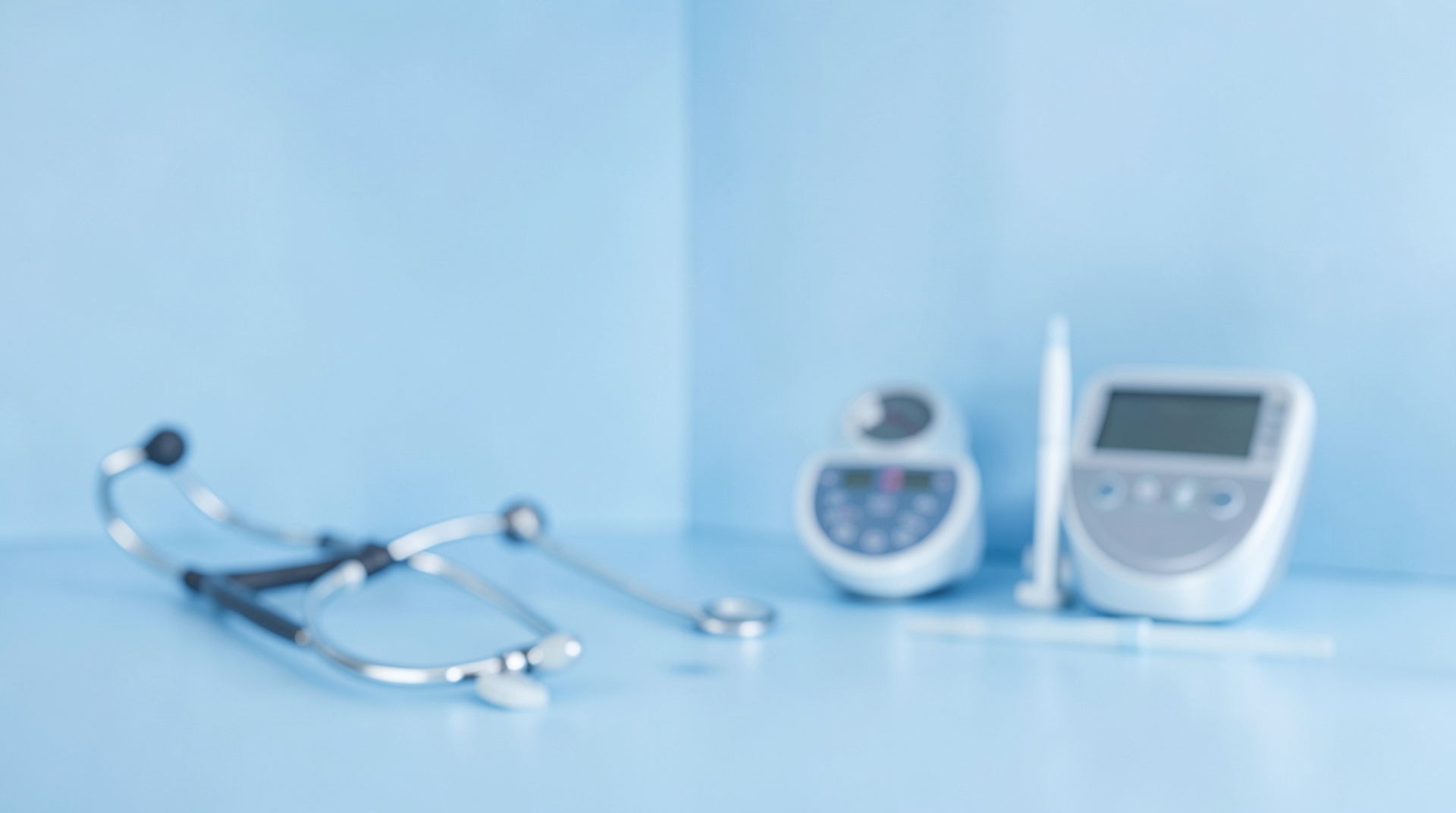 Medical equipment on a clean light blue background