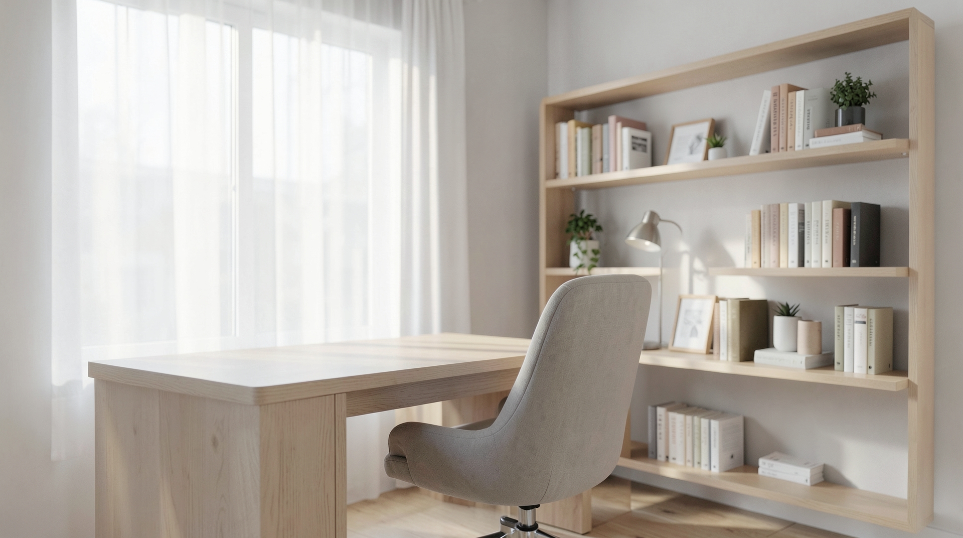 Minimalist home office with comfortable chair