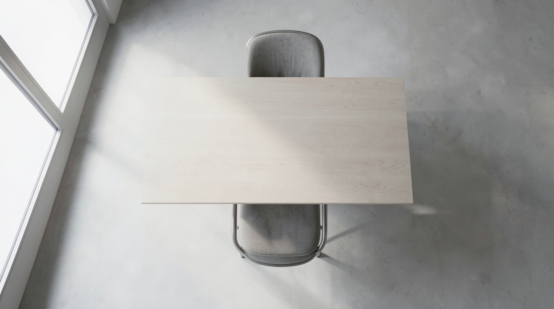 Minimalist office desk from above with empty space