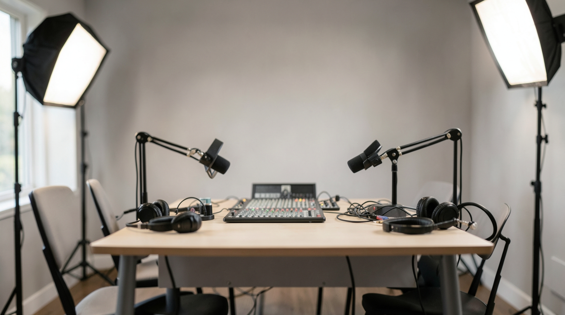 Minimalist Podcast Studio with Softbox Lights