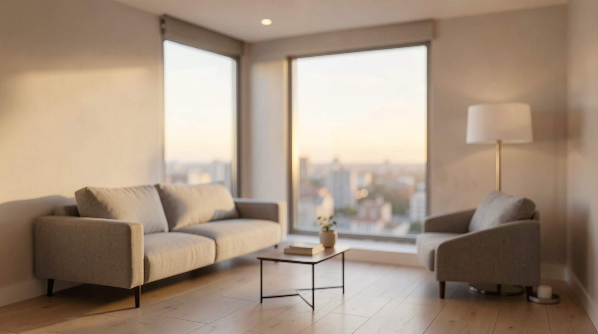 Minimalist studio apartment with large window