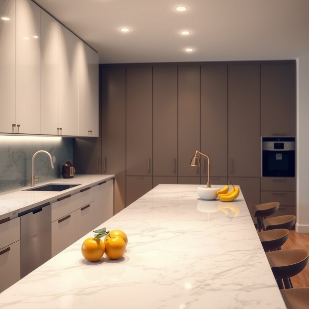 Modern kitchen with marble counter