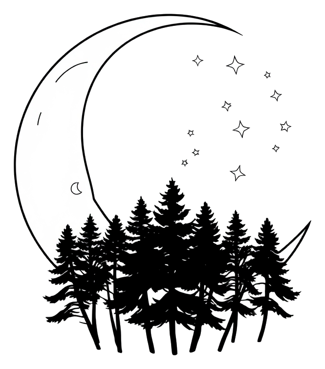 Moonlit Forest with Crescent Moon and Trees