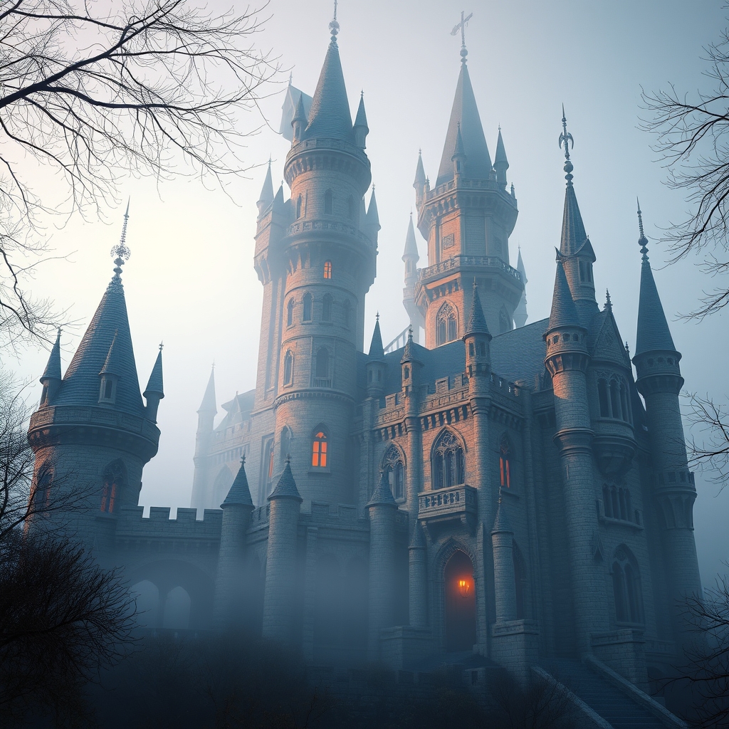 Fantasy Castle in Morning Fog