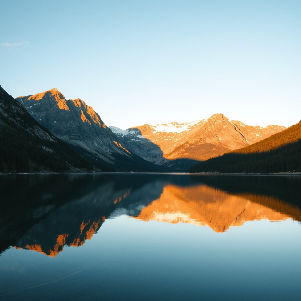 Mountain Range at Warm Sunset Light