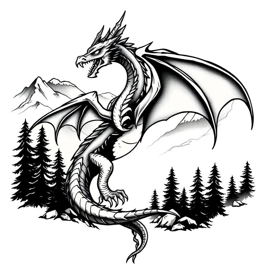 Mythical dragon in misty mountains