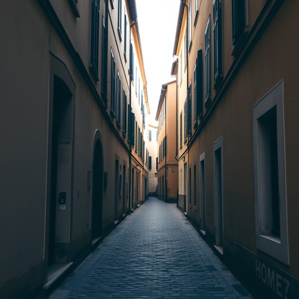 Narrow Cobblestone Alley in Europe with Warm Tones